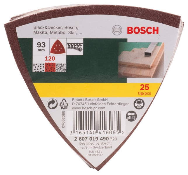 BOSCH Schleifblatt-Set für Deltaschleifer, 93 mm, 120, 6 Löcher, 25er-Pack