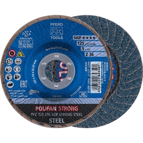 PFERD TOOLS Fächerscheibe POLIFAN Z SGP STRONG STEEL D.125mm K.36 kon.INOX ZK PFERD