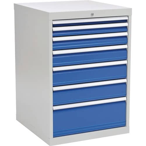 BEDRUNKA+HIRTH Schubladenschrank H1019xB705xT736mm lichtgrau/signalblau 7 Schubl.Voll.Bedrunka