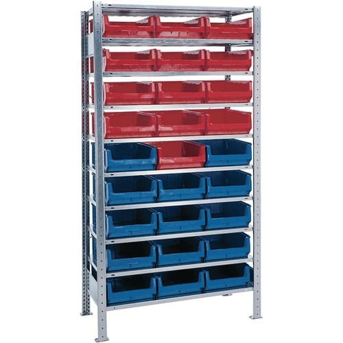 TECWERK Steckregal H2000xB1000xT500mm Grundregal 10 Stahlbd.14xMK2Z blau,13xMK2Z rot TW