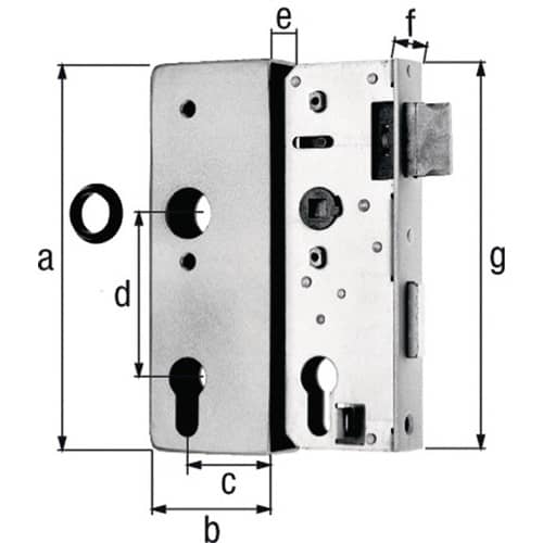 GAH Schlosskasten DIN L/R Maß A170xB60xC40mm Maß E 30mm Dornm.40mm GAH