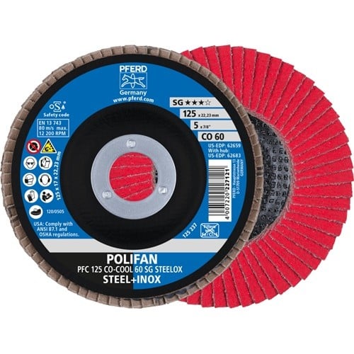 PFERD TOOLS Fächerscheibe POLIFAN CO-COOL SG STEELOX D.125mm K.60 kon.INOX CO