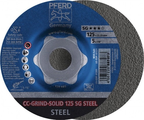 PFERD TOOLS Schleifscheibe CC-GRIND-SOLID SG STEEL D125xSmm gekr.STA Bohr.22,23mm PFERD