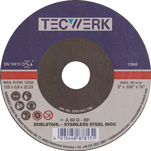 TECWERK Trennscheibe D125x0,8mm gekr.INOX Bohr.22,23mm TECWERK