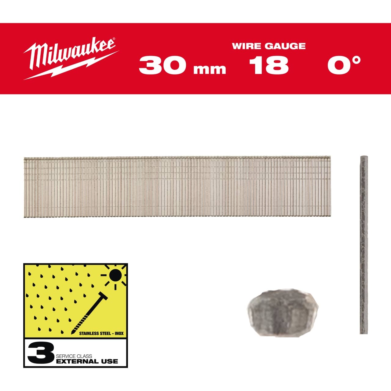 1,05 x 1,25 x 30 mm Edelstahl, 0° Stauchkopf-Nägel 18 Gauge für M18FN18GS & M18CN18GS