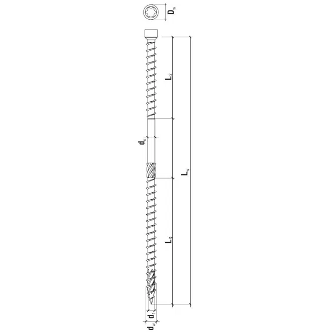 Doppelgewindeschraube für Aufsparrendämmung WKPC 8 x 255 mm, hell verzinkt, Torx