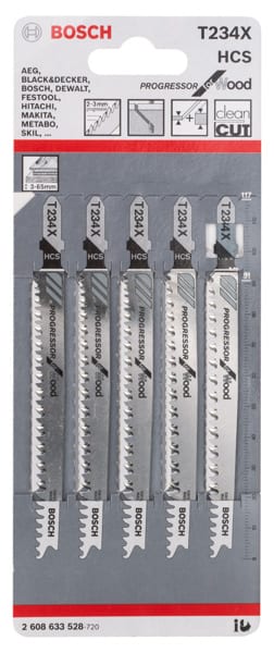 BOSCH Stichsägeblatt T 234 X Progressor for Wood, 5er-Pack