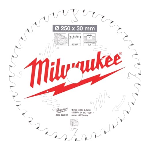 MILWAUKEE 250/30 mm Z40 Wechselzahn Sägeblatt Holz für Kapp- und Gehrungssägen