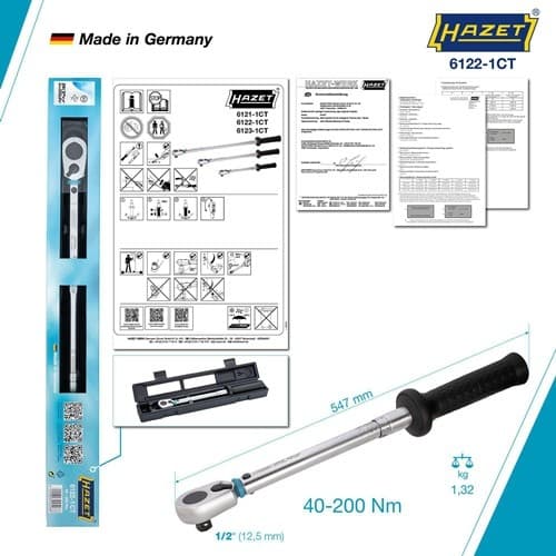 HAZET Drehmomentschlüssel 6122-1CT 1/2 Zoll 40-200 Nm HAZET