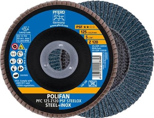 PFERD TOOLS Fächerscheibe POLIFAN Z PSF STEELOX D.125mm K.120 kon.STA/INOX ZK Z PFERD