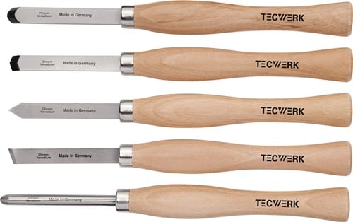 TECWERK Drechslerbeitelsatz Abstech-,Hohl-,Schräg-,Spitz-,Rundmeißel 5-tlg.Ku.-Tasche TW