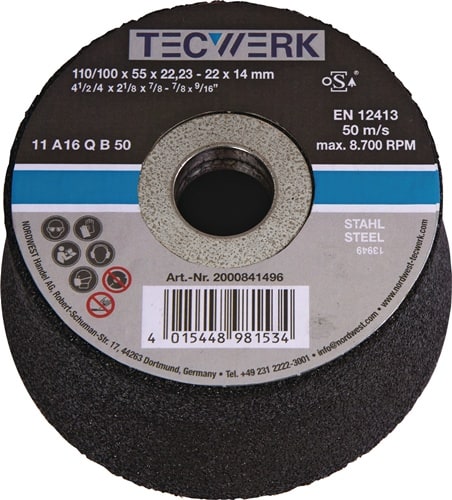 TECWERK Schleiftopf A16Q 110/100mm STA u.Stahlguss 16 Bohr.22,23mm TECWERK