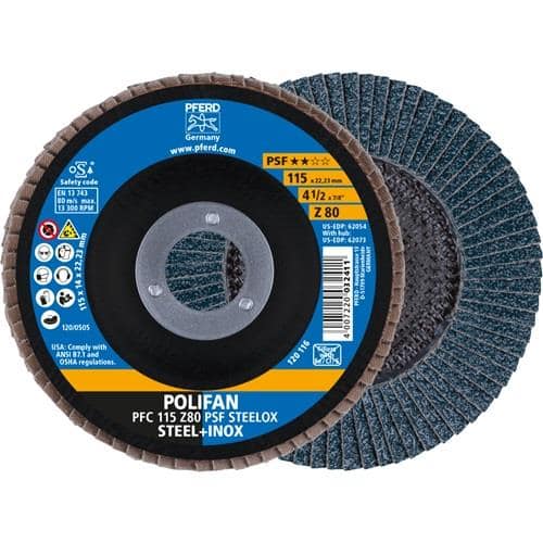 PFERD TOOLS Fächerscheibe POLIFAN Z PSF STEELOX D.115mm K.80 kon.STA/INOX ZK PFERD