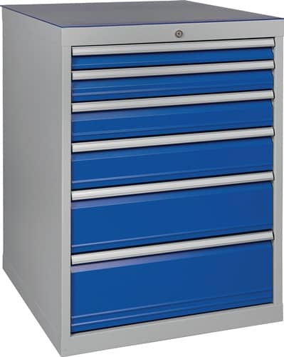 BEDRUNKA+HIRTH Schubladenschrank H1019xB705xT736mm lichtgrau/signalblau 6 Schubl.BEDRUNKA+HIRTH