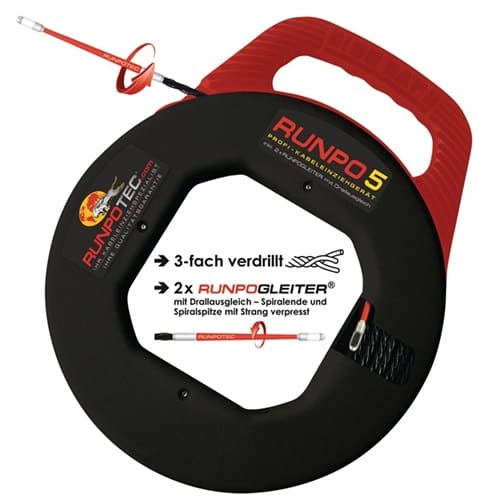 RUNPOTEC Kabeleinziehgerät RP5 Band-L.30m Biege-R.15mm Kabel-D.5,5mm RUNPOTEC
