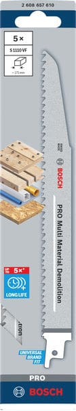 BOSCH Säbelsägeblatt S 1110 VF Heavy for Wood and Metal, 5er-Pack