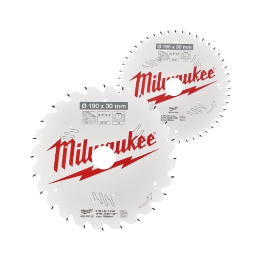MILWAUKEE 190/30 mm Z24 Wechselzahn u. 190/30 mm Z48 Wechselzahn Kreissägeblatt Holz für Handkreissägen Doppelpack