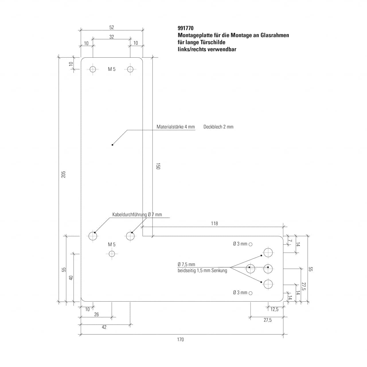 GFS Montageplatte (lang) für GfS EH-Türwächter® an Glasrahmentüren, RAL 6029