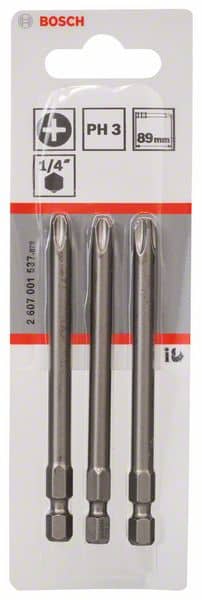 BOSCH Schrauberbit Extra-Hart PH 3, 89 mm, 3er-Pack
