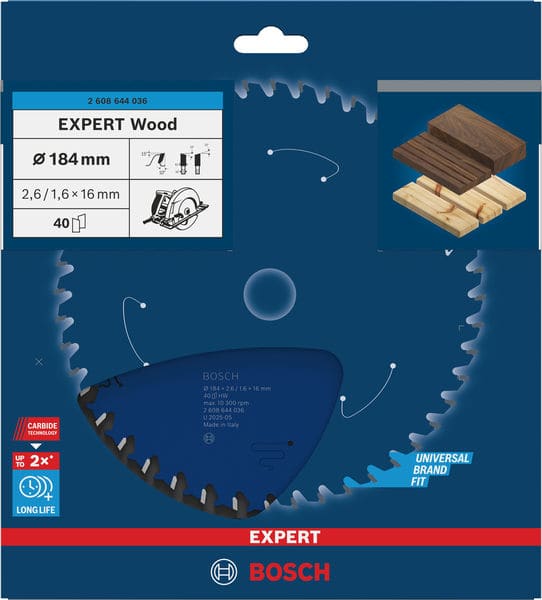 BOSCH Kreissägeblatt Expert for Wood, 184 x 16 x 2,6 mm, 40