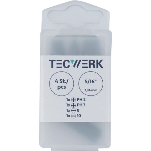 TECWERK Bitset 4tlg.5/16 Zoll Schlitz 8+10 mm,PH 2+3 f.2000 828 191 TECWERK