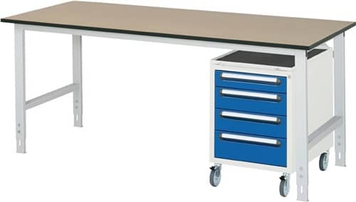 RAU Arbeitstisch B2000xT800xH760-1080mm Arbeitsplatte MDF Gestell lichtgrau