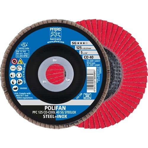 PFERD TOOLS Fächerscheibe POLIFAN CO-COOL SG STEELOX D.125mm K.40 kon.INOX CO