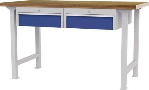 Nordwest Werkbank B1500xT750xH790-1140mm Buche-Multiplex lichtgrau/signalblau 2Schubl.
