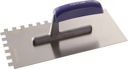 TECWERK Glättekelle L.280mm B.130mm Zahn 10x10 rostfr.H-Heft VA S.0,7mm TECWERK