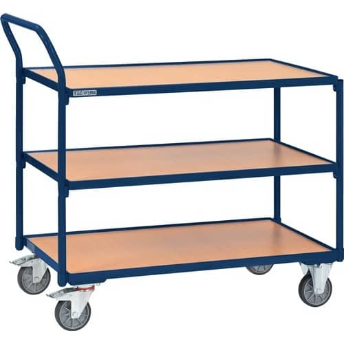 TECWERK Tischwagen 3 Ladeflächen L850xB500mm saphirblau Trgf.300kg Bügel senkr.TECWERK