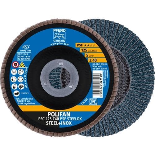PFERD TOOLS Fächerscheibe POLIFAN Z PSF STEELOX D.125mm K.40 kon.STA/INOX ZK PFERD