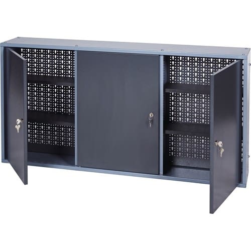 Werkzeugschrank H600xB1200xT200mm silber anth.3 Lochrückwände,3 Türen