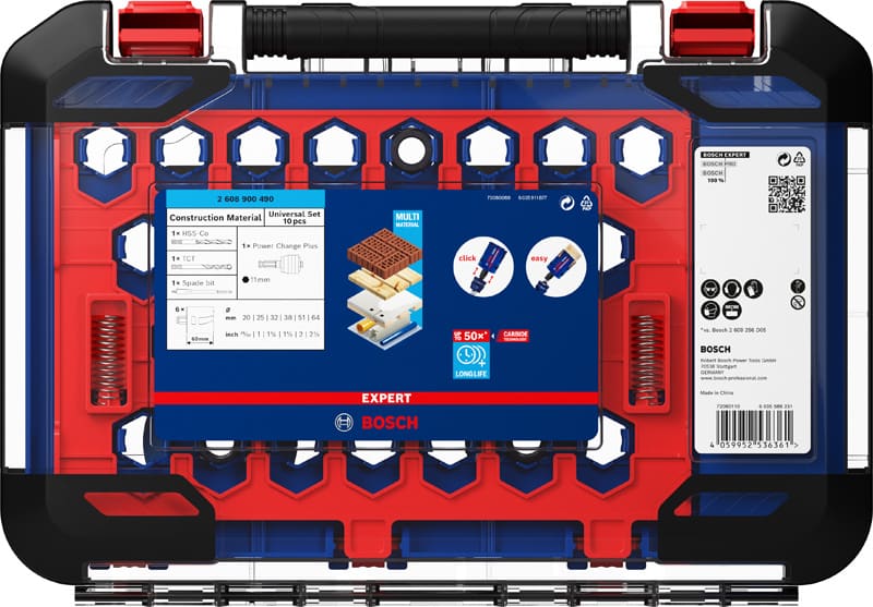 BOSCH EXPERT Construction Material Lochsäge-Set 20/25/32/38/51/64 mm, 10-tlg.. Für Dreh- und Schlagbohrer