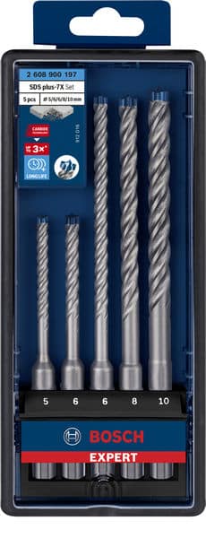 BOSCH EXPERT SDS plus-7X Hammerbohrer-Set, 5/6/6/8/10 mm, 5-tlg.. Für Bohrhämmer