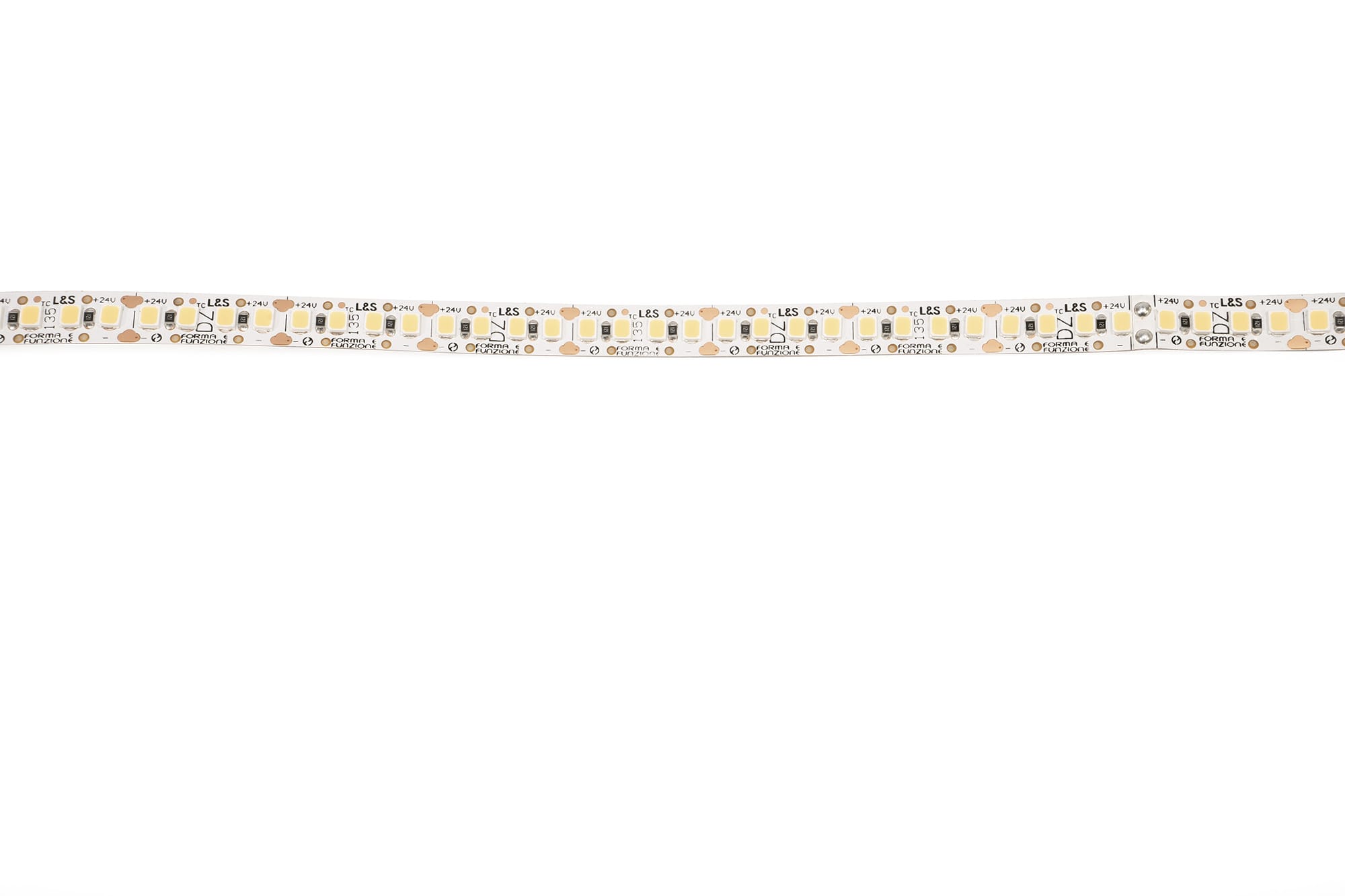 L&S LED-Band HE 200LEDs/m (2835), 3000K, 4 LEDs/20mm, 24DC, 11,5W/m, 8mmx5m, 2x Anschlussltg. 2000mm, white PCB, IP20