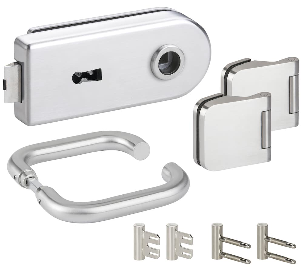 HERMAT Ganzglastürschloss-Set VENEZIA 6012/6315/1801/HZSZ, Edelstahl