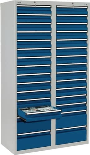 STUMPF Schubladenschrank H1800xB1000xT500mm lichtgrau/enzianblau 26x100,4x200mm Schubl.