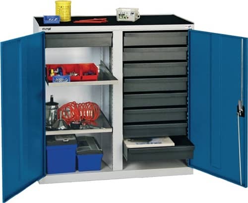 STUMPF Werkzeug-/Beistellschrank H1000xB1000xT500mm 9Schubl.,2BD lichtgrau