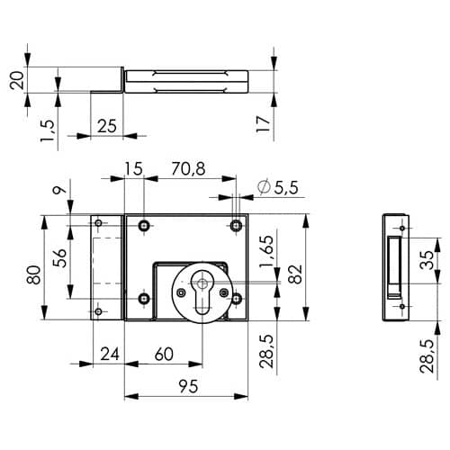 AMF RGS 49 DIN L/R BB m.Winkelschließbl.60mm AMF