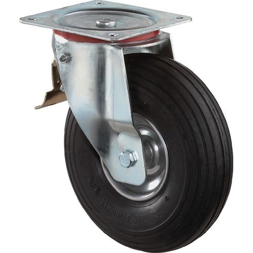 BS ROLLEN Luftrad D.260mm Trgf.130kg m.Platte Lenkrolle Luftbereifung schwarz BS ROLLEN
