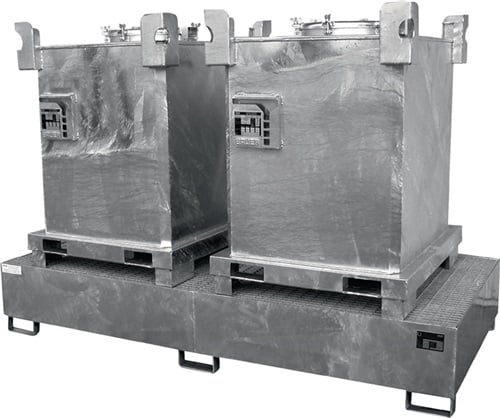 BAUER Auffangwanne Auffangvol.1000l L2650xB1300xH435mm Stahlbl.m.Gitterrost silber