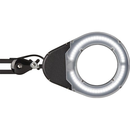 LED-Lupenleuchte Glaslinse 127mm (5 Zoll) Standfuß weiß m.Abdeckung,runder Kopf