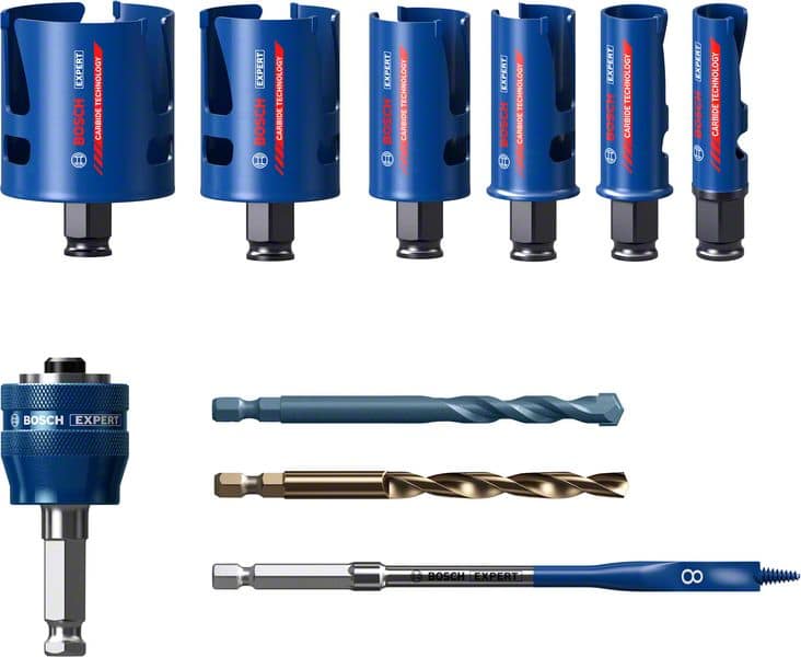 BOSCH EXPERT Construction Material Lochsäge-Set 20/25/32/38/51/64 mm, 10-tlg.. Für Dreh- und Schlagbohrer