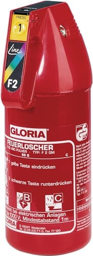 GLORIA KFZ-Pulverfeuerlöscher 2kg m.Dauerdruck Brandkl.13 A 89 B C m.Manom.+Halt.GLORIA