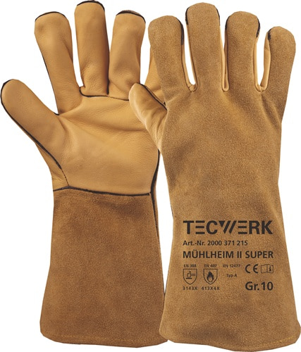 TECWERK Schweißerhandschuhe Mühlheim II Super Gr.9 gelb EN 388/407/12477 6PA TW