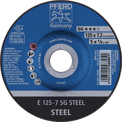 PFERD TOOLS Schruppscheibe SG STEEL D125xS7,2mm gekr.STA Bohr.22,23mm PFERD