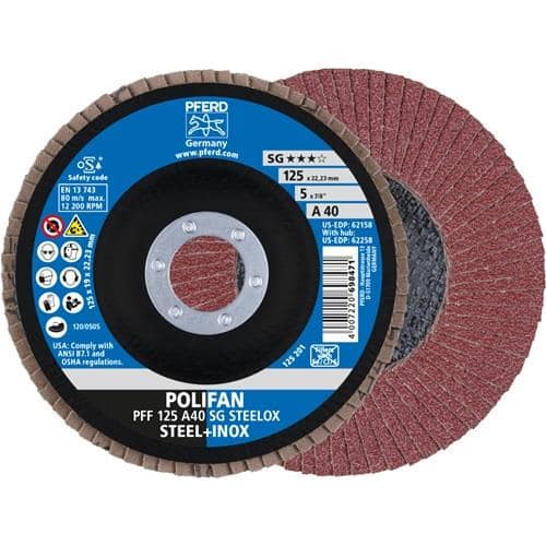 PFERD TOOLS Fächerscheibe POLIFAN A SG STEELOX D.125mm K.40 fl.INOX NK PFERD