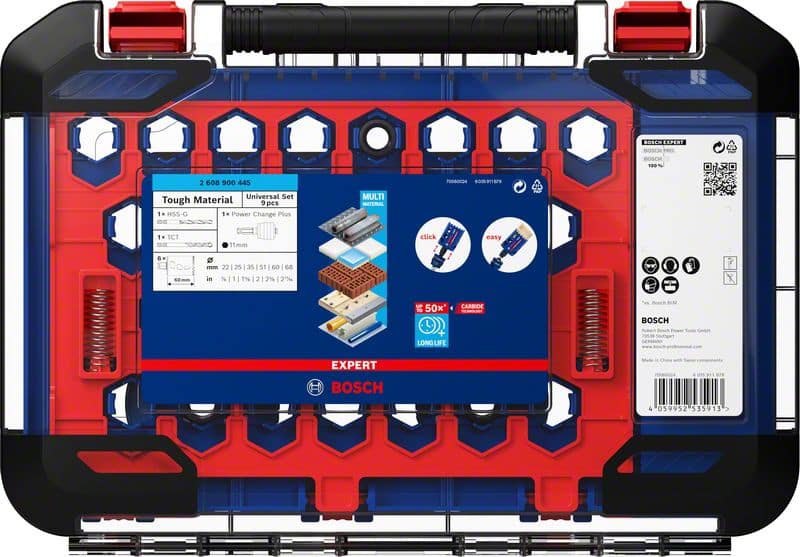 BOSCH EXPERT Tough Material Lochsäge-Set, 22/25/35/51/60/68 mm, 9-tlg.. Für Dreh- und Schlagbohrer