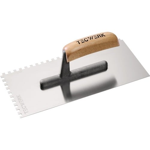 TECWERK Glättekelle L.280mm B.130mm Zahn 6x6 rostfr.m.H-Heft VA S.0,7mm TECWERK