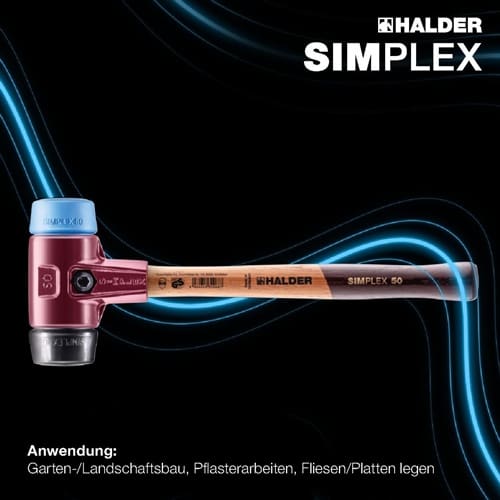 HALDER Schonhammer SIMPLEX L.330mm Kopf-D.40mm weich/mittelh.HO TPE-soft blau/Gu.schw.